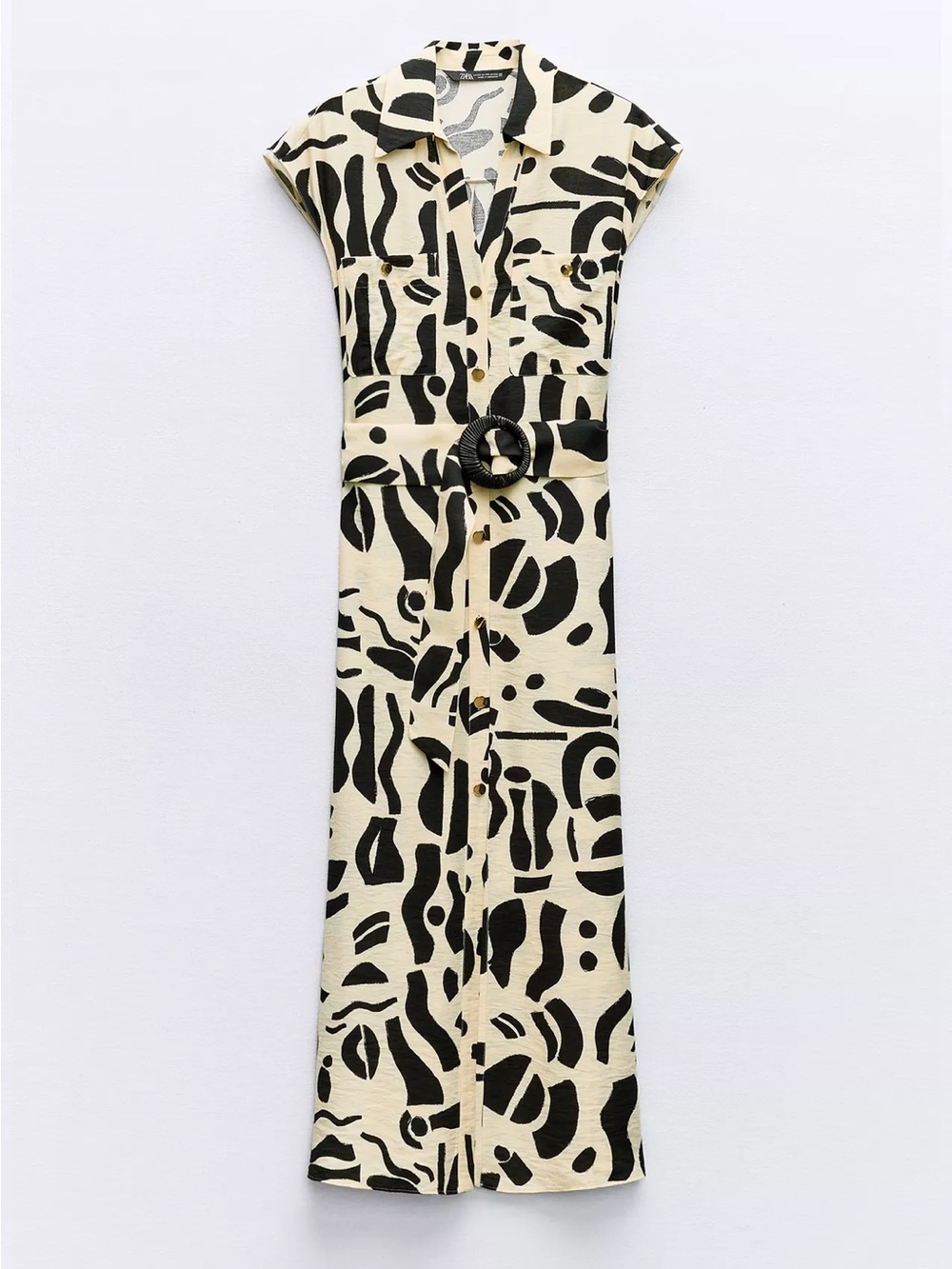 Cream and Black Printed Shirt Dress safari print flowy sundress